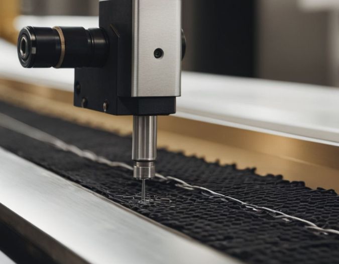 Sewing machine needle poised over fabric, representing precision and care